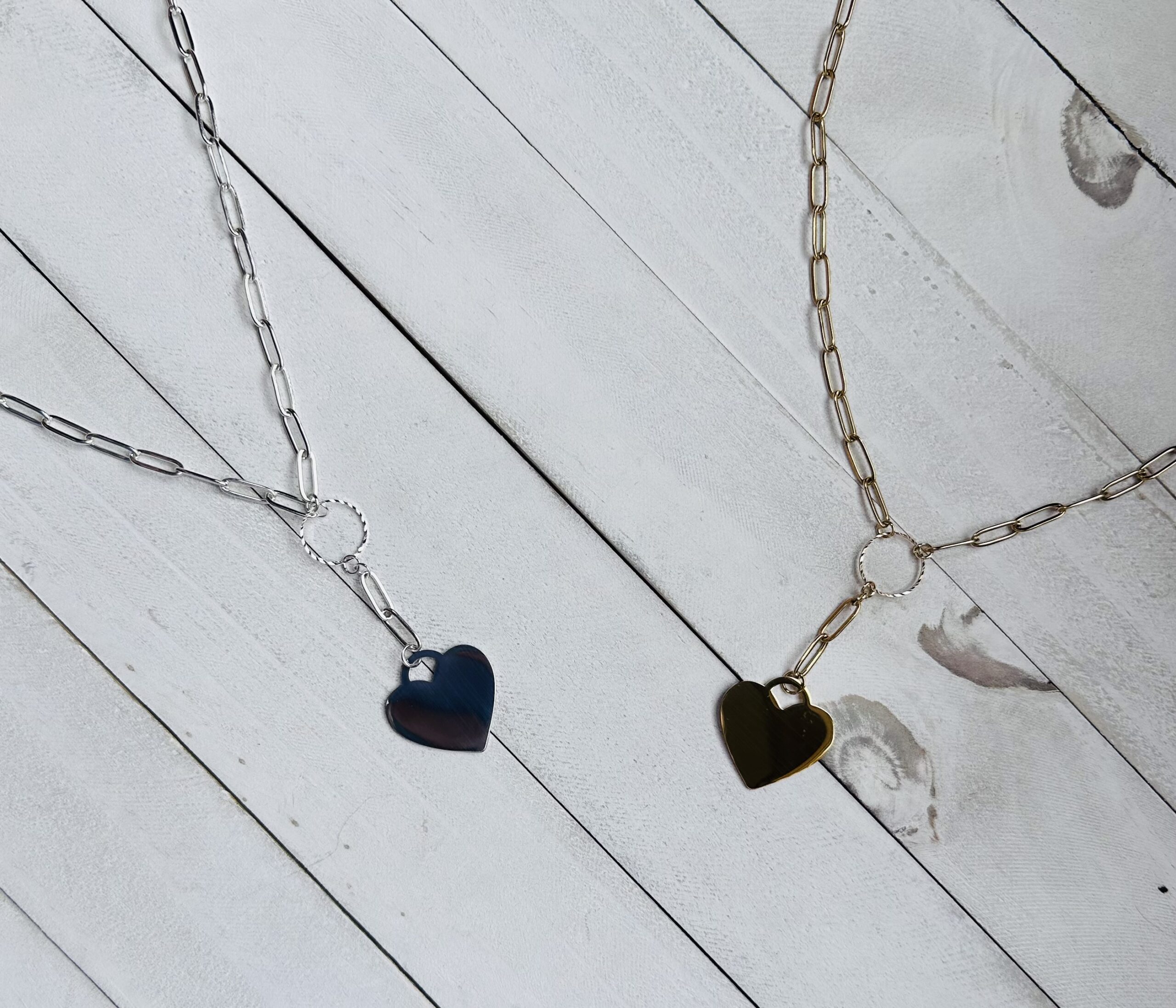 Solid Heart Necklace - silver and gold