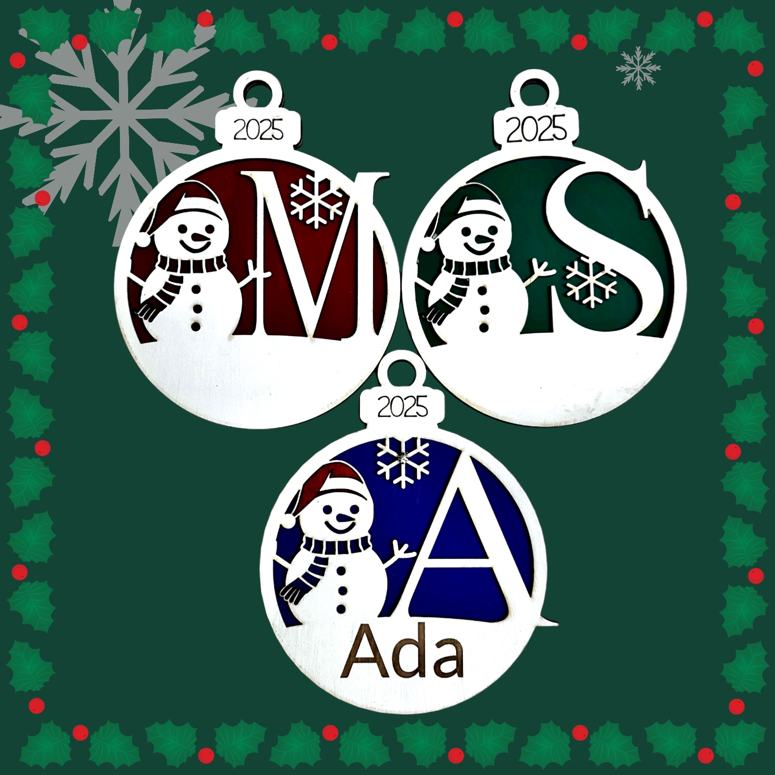 snowman initial ornament